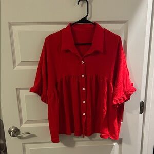 SHEIN Vibrant Red Button-Down Blouse